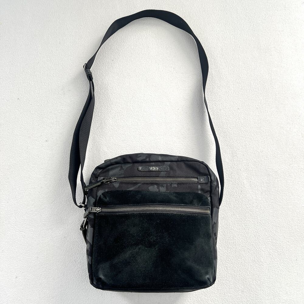 Tumi Dalston Amhurst Black Camo Crossbody Suede Nylon Messenger Bag 61005DCM